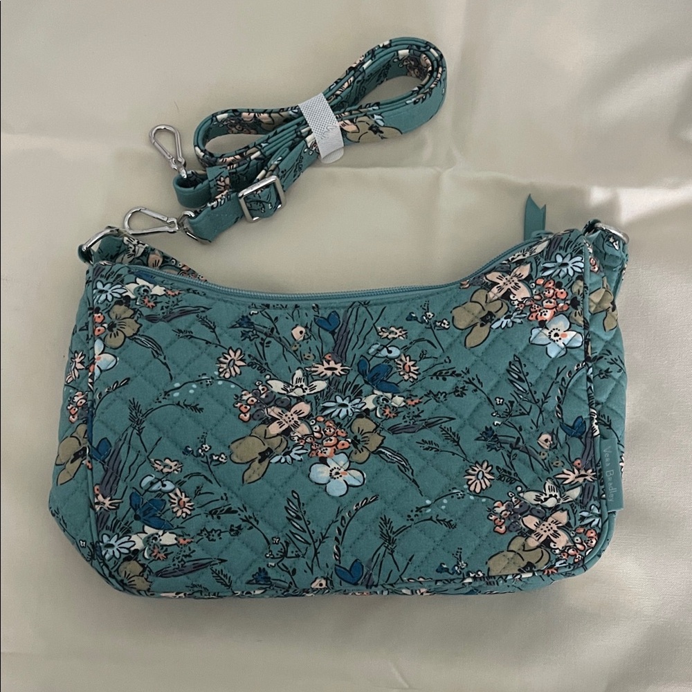 Vera Bradley Sunlit Garden Sage Floral Crossbody Bag in Teal and Pink